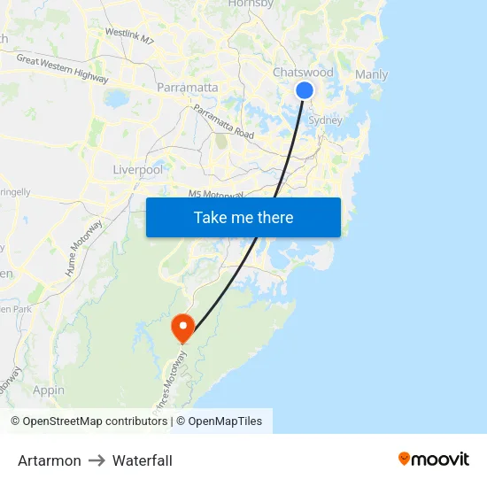 Artarmon to Waterfall map