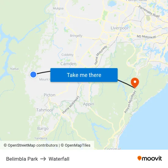 Belimbla Park to Waterfall map
