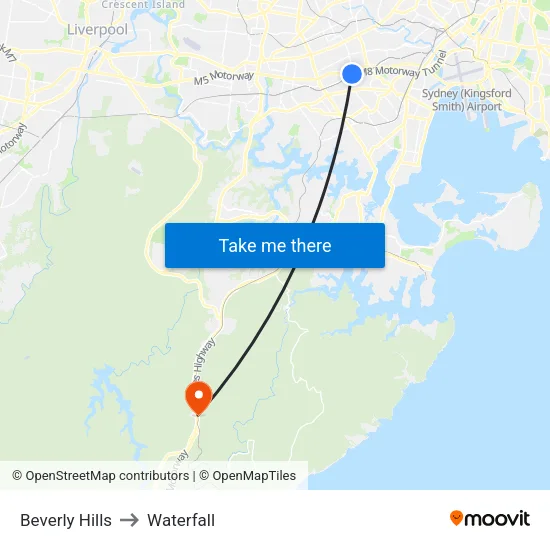 Beverly Hills to Waterfall map