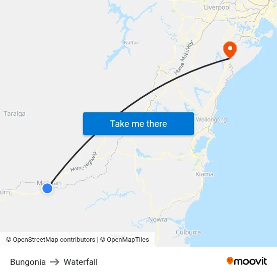 Bungonia to Waterfall map