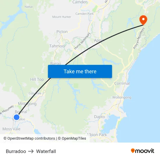 Burradoo to Waterfall map