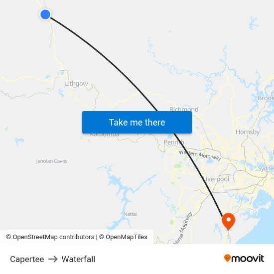 Capertee to Waterfall map