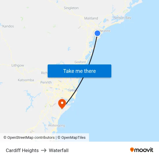 Cardiff Heights to Waterfall map