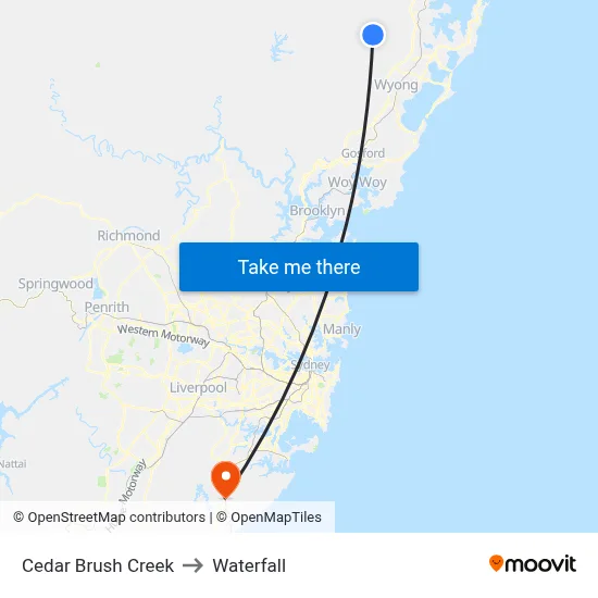 Cedar Brush Creek to Waterfall map