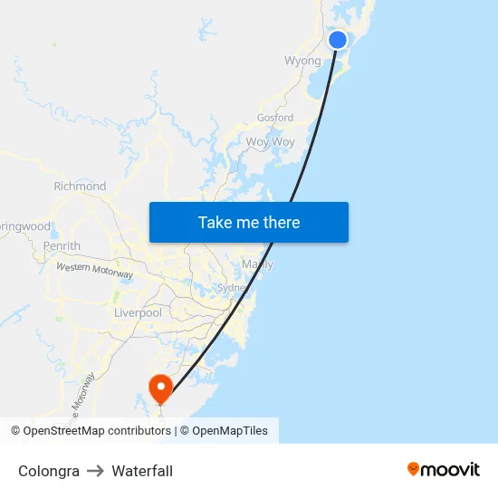 Colongra to Waterfall map