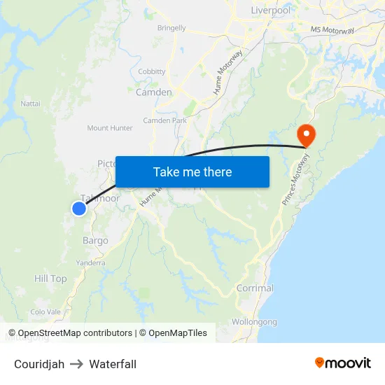 Couridjah to Waterfall map