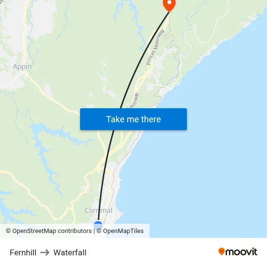Fernhill to Waterfall map
