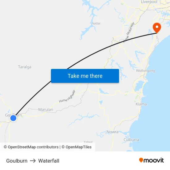 Goulburn to Waterfall map