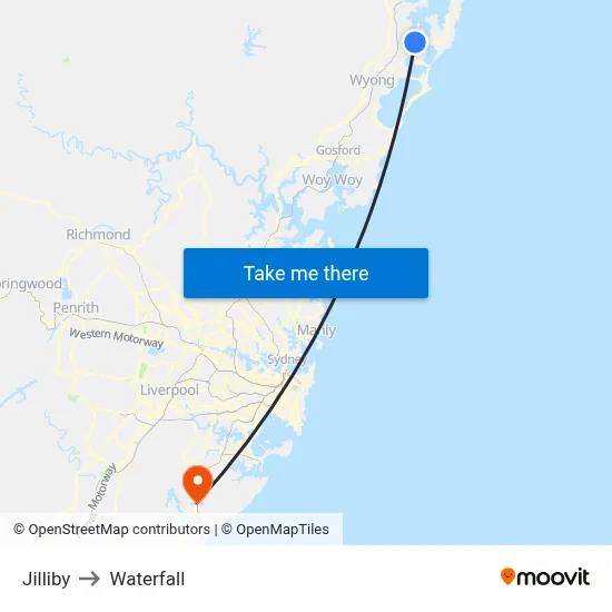 Jilliby to Waterfall map