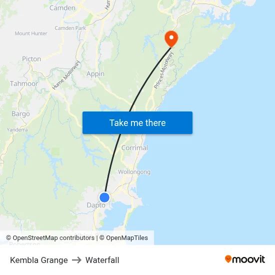 Kembla Grange to Waterfall map