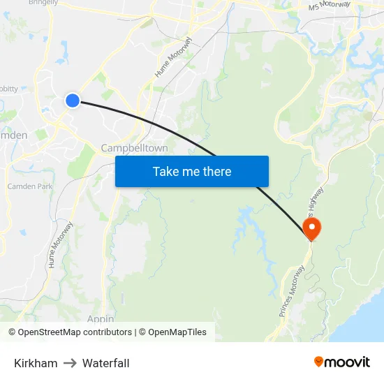 Kirkham to Waterfall map