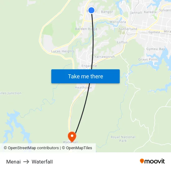 Menai to Waterfall map