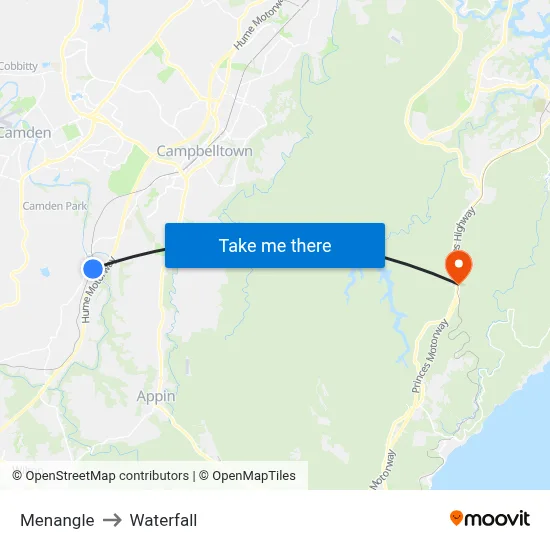 Menangle to Waterfall map