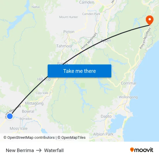 New Berrima to Waterfall map