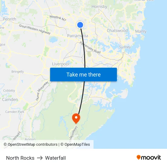 North Rocks to Waterfall map