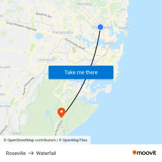 Roseville to Waterfall map
