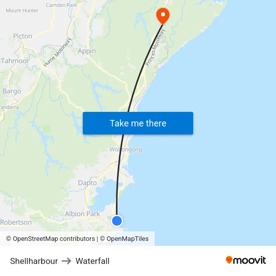 Shellharbour to Waterfall map