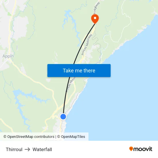 Thirroul to Waterfall map
