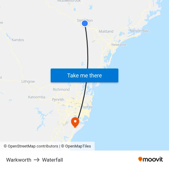 Warkworth to Waterfall map