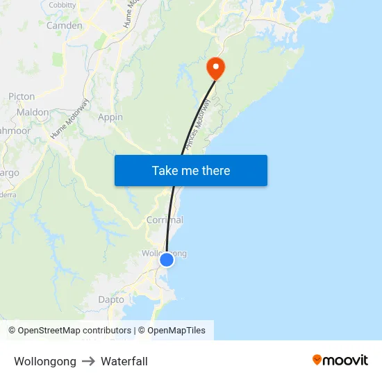 Wollongong to Waterfall map