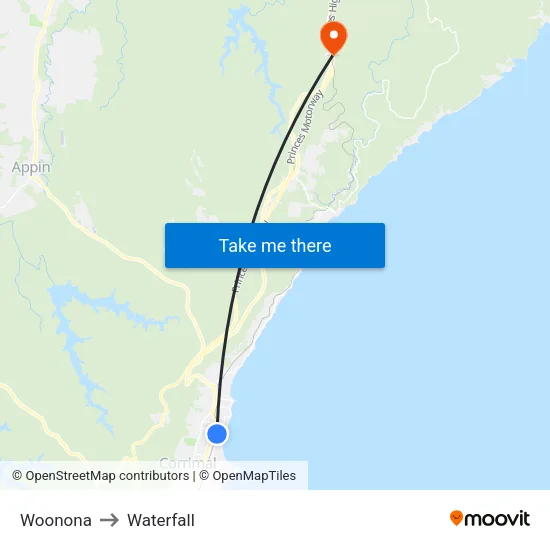 Woonona to Waterfall map