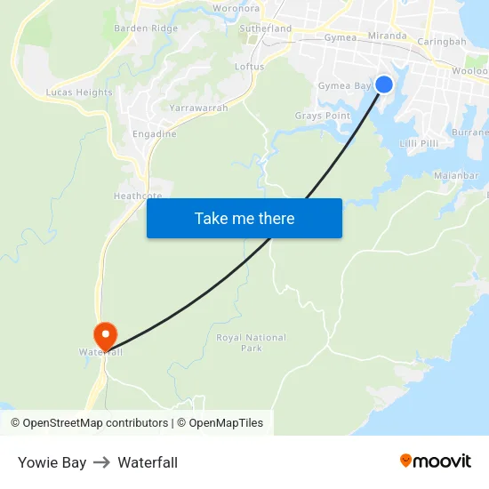 Yowie Bay to Waterfall map