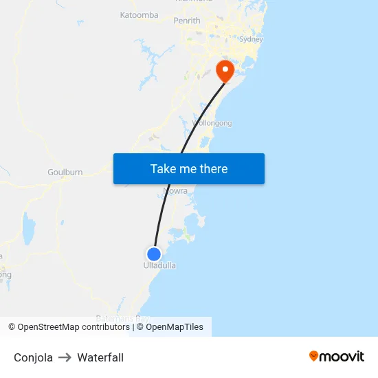 Conjola to Waterfall map