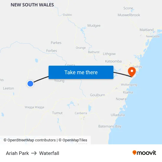 Ariah Park to Waterfall map