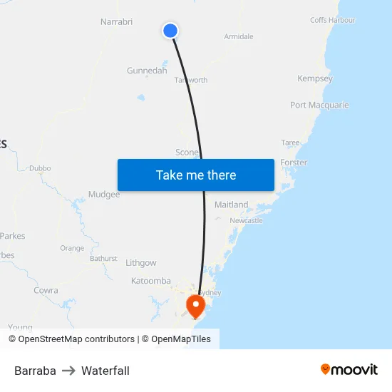 Barraba to Waterfall map
