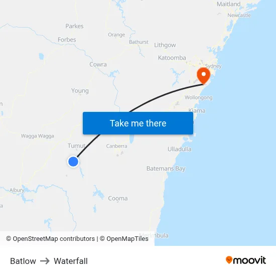 Batlow to Waterfall map