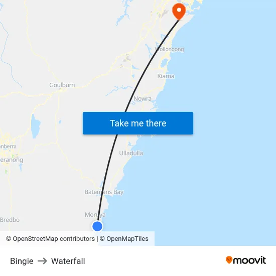 Bingie to Waterfall map
