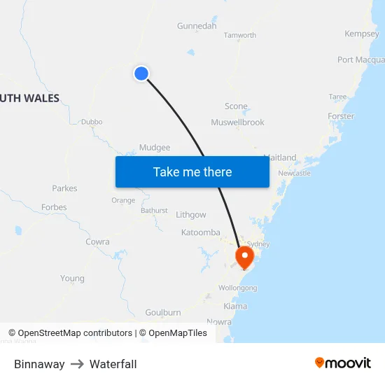 Binnaway to Waterfall map