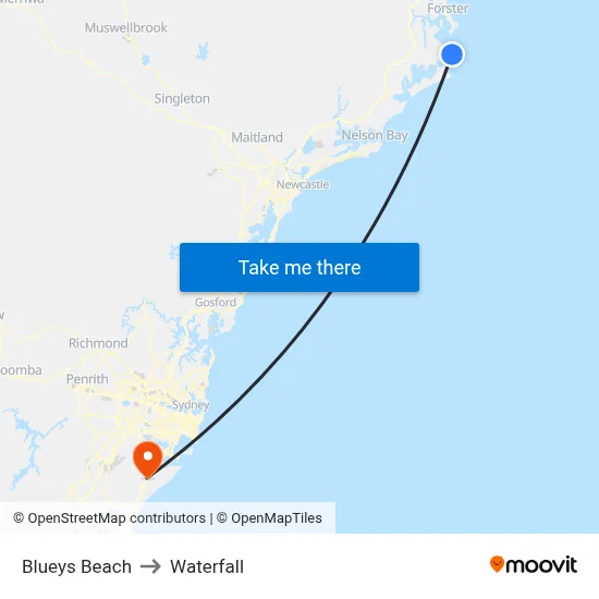 Blueys Beach to Waterfall map