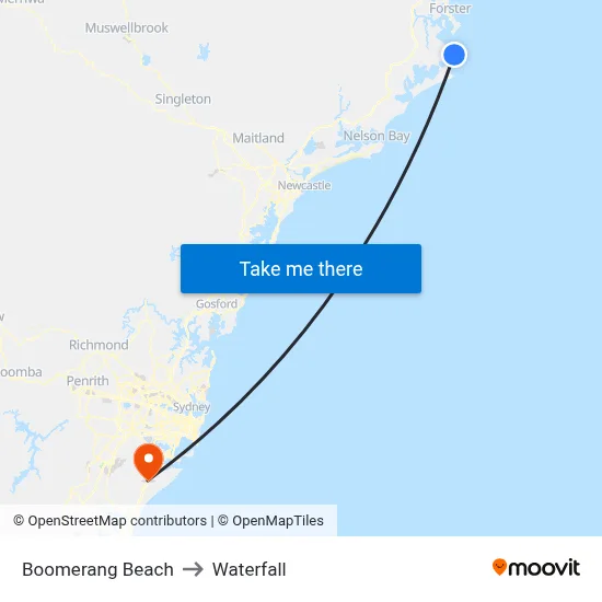 Boomerang Beach to Waterfall map