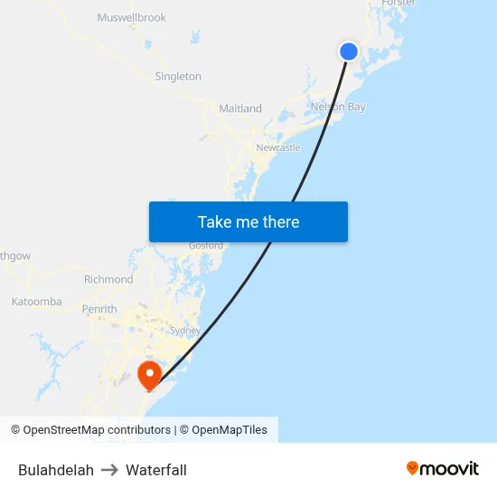 Bulahdelah to Waterfall map