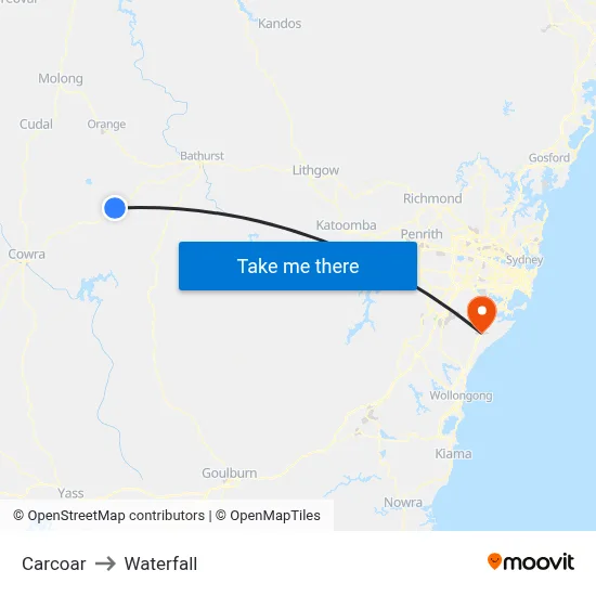 Carcoar to Waterfall map