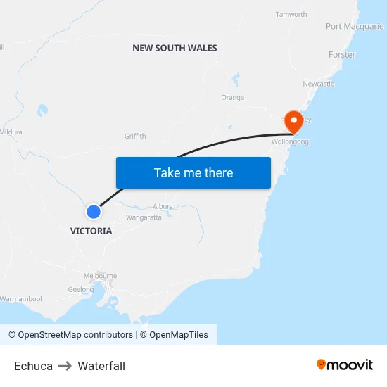 Echuca to Waterfall map