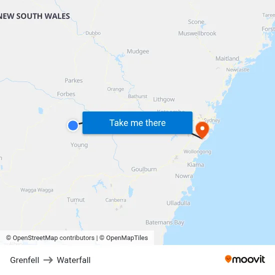 Grenfell to Waterfall map