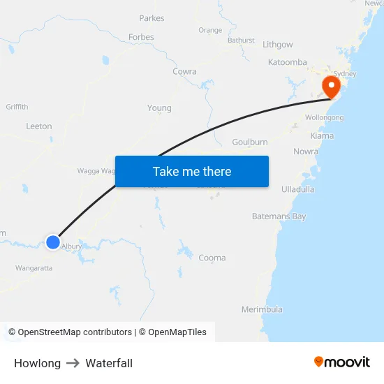 Howlong to Waterfall map