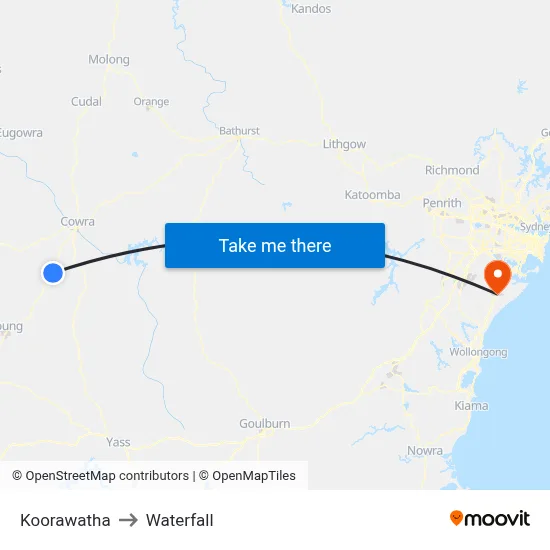 Koorawatha to Waterfall map