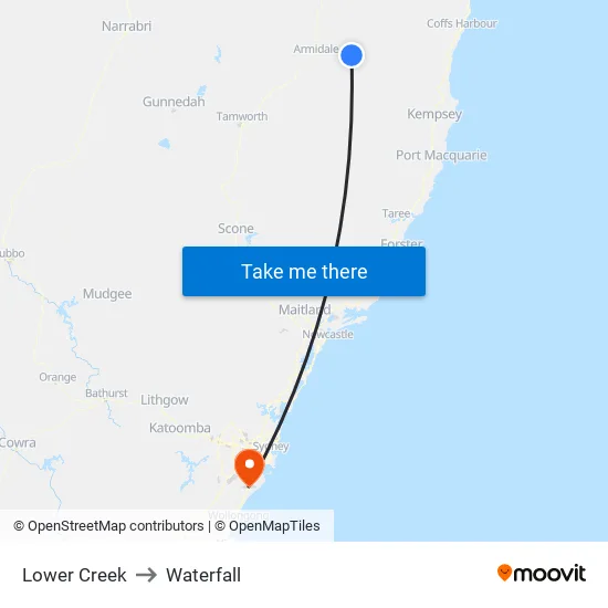 Lower Creek to Waterfall map