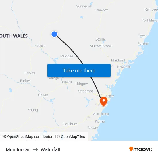 Mendooran to Waterfall map