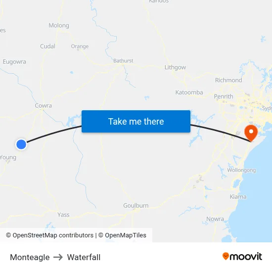 Monteagle to Waterfall map