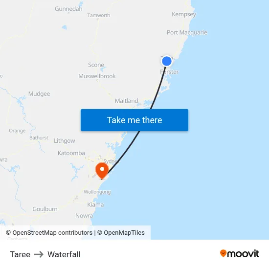 Taree to Waterfall map