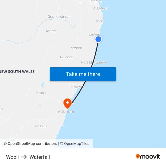 Wooli to Waterfall map