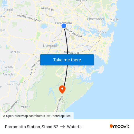 Parramatta Station, Stand B2 to Waterfall map