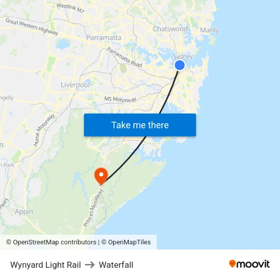 Wynyard Light Rail to Waterfall map