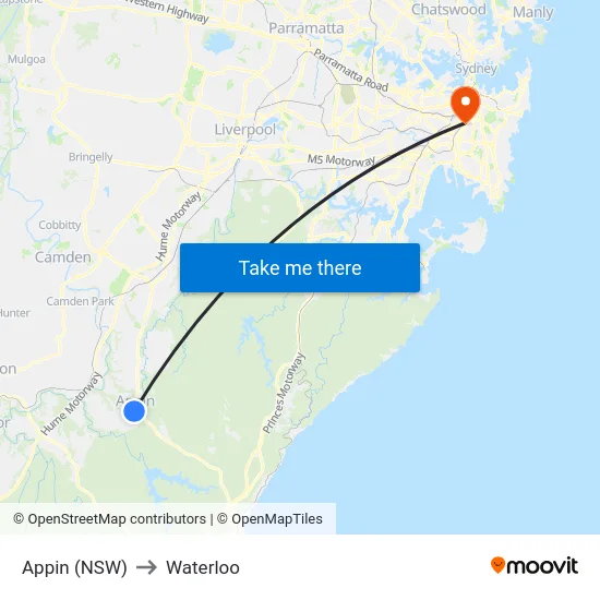 Appin (NSW) to Waterloo map