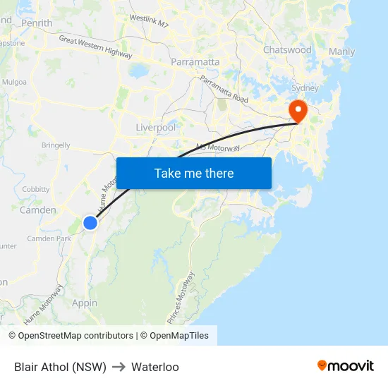 Blair Athol (NSW) to Waterloo map