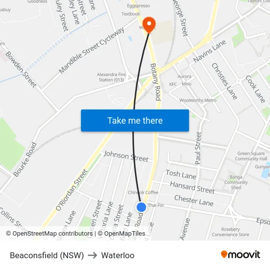 Beaconsfield (NSW) to Waterloo map